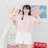 淡粉色刺绣字母T恤女宽松短袖短款夏季新款小M私家衣橱iFashion