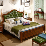 美式实木床简美小美橡木皮床胡桃木1.5 1.8米婚床复古家具M7200