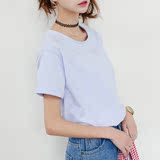 2016夏款韩版糖果色纯棉圆领短袖女士纯色T恤宽松大码打底衫薄款