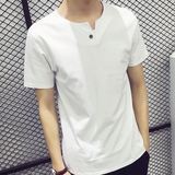 夏季短袖T恤男韩版修身纯色上衣V领男装纯棉半袖男夏天大码体恤潮