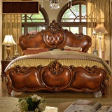 美式实木真皮床 欧式雕花床大床婚床卧室床双人床1.8米品牌特卖