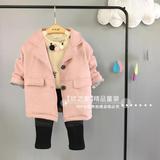 米米拉正品2016秋装新款女童韩版粉色麂皮绒大衣加绒外套62D2356C