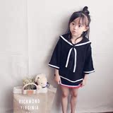 女童装2016秋装新款儿童韩版学院风领带宽松套头长袖毛衣针织衫
