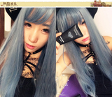 韩国网红新款时尚空气刘海长直发奶奶灰蓝灰色假发女COS整顶假发