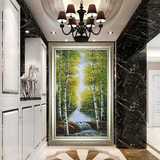 手绘风景油画客厅竖版壁挂画欧式走廊过道别墅玄关装饰画细水长流