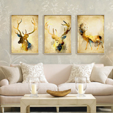 欧式客厅装饰画沙发背景墙玄关壁画餐厅挂画油画三联画现代发财鹿