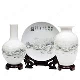 景德镇陶瓷器 现代中式家居客厅软装饰工艺品 高档三件套花瓶摆件