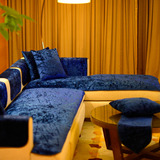 地中海蓝色沙发垫子四季布艺坐垫欧式简约现代巾套罩夏季坐垫防滑