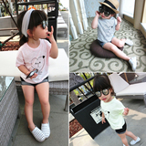 童装夏季新款儿童短袖条纹T恤女童宝宝圆领纯棉笑脸套头上衣韩国