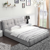 简约现代双人床 1.8米榻榻米实木软体婚床可定储物 布艺床可拆洗