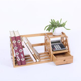 楠竹雕花桌面书架简易桌上办公桌台面学生小型书架实木置物架包邮