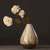 中式美式家居装饰品摆件 日式客厅木纹花插 现代简约手工陶瓷花瓶