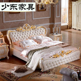 欧式橡木床 大卧室1.8米真皮双人婚床法式实木家具 包送到家L687