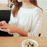 特惠 2016秋款韩国官网正品代购 Cherrykoko白色七分袖镂空衬衫