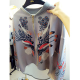 韩国东大门2016秋季女士民族风短外套印花长袖修身显瘦圆领上衣潮