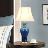蓝色陶瓷台灯美式乡村客厅卧室书房复古中式床头灯田园装饰灯具瓷