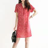 夏季新款2016韩版宽松红色条纹雪纺连衣裙女装大码显瘦a字短裙子