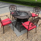 烧烤桌椅组合 户外铸铝桌椅室外花园庭院阳台休闲铁艺烧烤炉家具