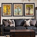 客厅装饰画现代三联画简约有框画挂画沙发背景墙画美式壁画发财树