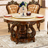 欧式大理石餐桌圆形全实木餐桌椅组合6人 小户型餐厅橡木家用圆桌