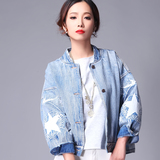 2016春夏新款韩版棒球服刺绣蝙蝠袖牛仔外套短款bf防晒衣女薄款