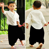 儿童夏季棉麻套装小和尚服民族中国风中式复古汉服唐装男童表演服