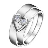 正品18K白铂金莫桑钻石情侣对戒心型钻石拼接 男女结婚订婚戒指