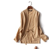 欧洲站2016夏季 棉麻客供面料 宽松系带薄型长袖外套女改良款汉服