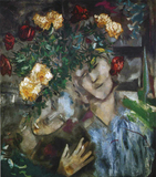 超现实主义绘画Marc chagall夏加尔油画情人与鲜花浪漫爱情装饰画