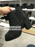 专柜正品代购H&M HM 特价折扣女鞋侧弹力粗跟仿皮短靴