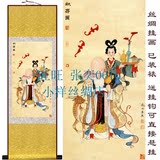 福禄寿丝绸卷轴画 寿星献寿图水墨字画 老寿星客厅装饰画 已装裱