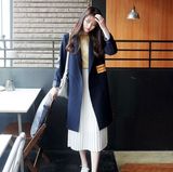 Cherrykoko韩国代购官网直发时尚拼贴修身长风衣西装外套深蓝