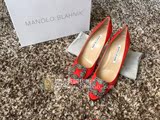 代购 专柜正品Manolo Blahnik/MB水钻方扣10.5厘米红色缎面高跟鞋