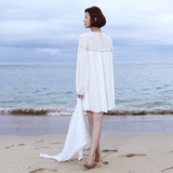 VESSI原创设计白色雪纺连衣裙夏季度假长袖海边风中裙