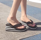 2016夏季新款 韩国代购坡跟女凉拖舒适夹趾人字拖松糕厚底拖鞋子