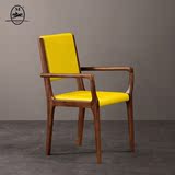 北欧简约实木餐椅\宜家黑胡桃木咖啡厅椅\时尚新款真皮餐台椅子