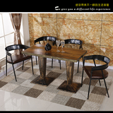 美式LOFT复古铁艺实木餐桌椅组合快餐店西餐厅奶茶店咖啡厅办公桌