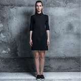 末尚2016春夏新款原创设计师品牌女装棉麻黑色长款衬衫连衣裙