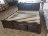 美式胡桃色实木箱体床框架床1.5米1.8米白橡木床