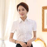 品牌职业女装夏季白色女士修身韩范荷叶边雪纺衬衣短袖韩版女衬衫