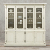 法式新古典实木餐边柜定制 美式白色做旧大型书柜 高端客厅展示柜