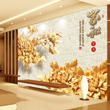 定制整张无缝壁画富贵牡丹百福3D立体木雕背景墙纸中式客厅5D壁纸