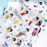 韩国创意可爱绘画女孩透明pvc防水日记手账贴纸相册手机装饰贴画