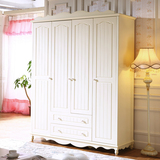 卡莱拉韩式衣柜实木田园四门木质衣柜家具三门白色简易大衣柜宜家