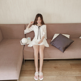 韩版女装春装2016新款潮显瘦白色蕾丝连衣裙中长款五分袖裙子夏季