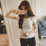 夏季韩版女装体血衫学生显瘦修身纯色圆领大码短袖t恤印花字母潮