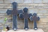 外贸孤品 美式乡村复古做旧 黑色铁艺木质 十字架 壁挂装饰品三款