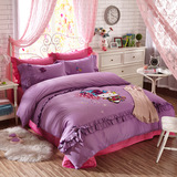 韩式公主全棉刺绣四件套紫粉色儿童纯棉春夏床裙1.8m床上用品女孩