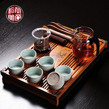 功夫茶具整套装组合陶瓷小茶杯家用6人竹木制茶盘简约办公室茶艺