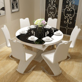 钢化玻璃餐桌椅组合6人现代简约 可折叠餐桌椅组合伸缩餐桌圆桌